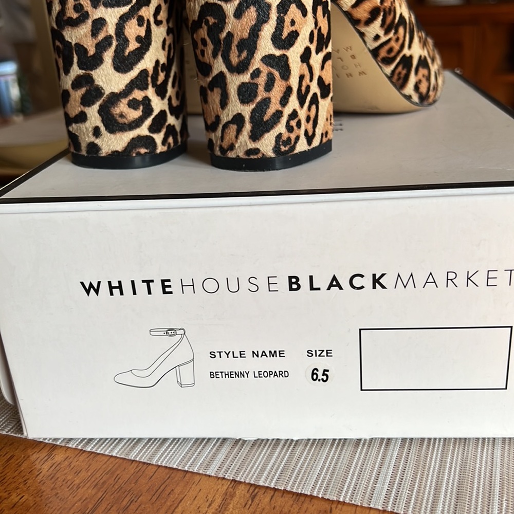 White House Black Market Leopard heels with ankle strap. - Picture 4 of 6